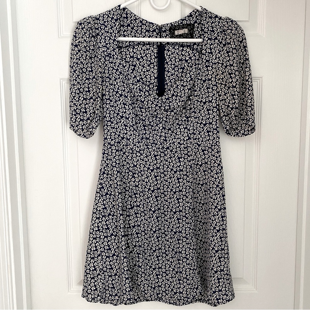 Reformation Black and White Floral Mini Dress